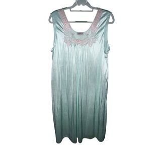 VTG Gilead Nightgown Women L Nylon 5075 Lace Cottage Comfy Sleepwear Mint Green